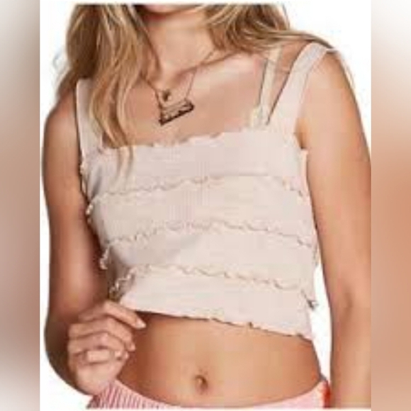 POL Ribbed Tank with Ruffle Trim Medium - Picture 1 of 4